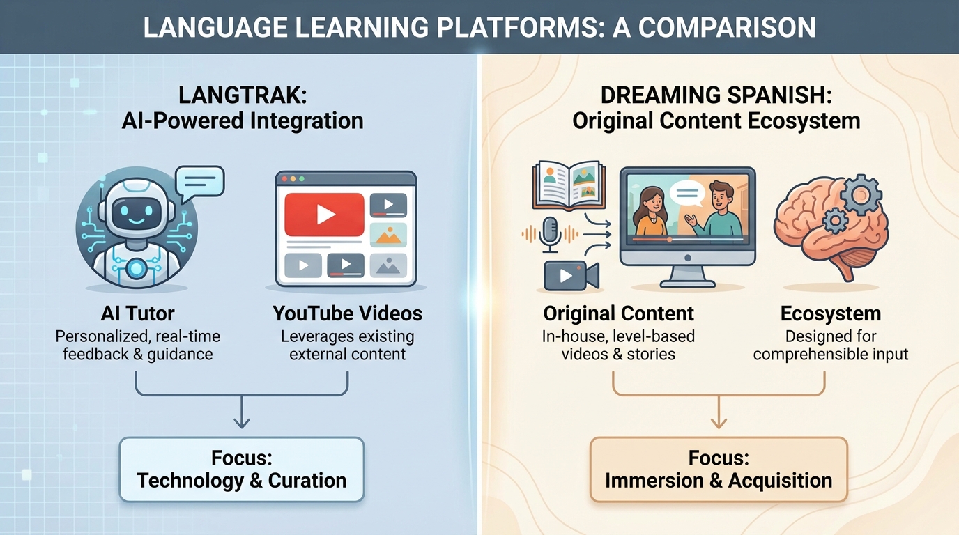 Comparing LangTrak and Dreaming Spanish - AI Tutor vs Original Content